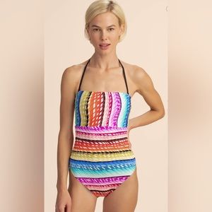 Trina Turk Multicolor Stripe Halter One-Piece Swimsuit